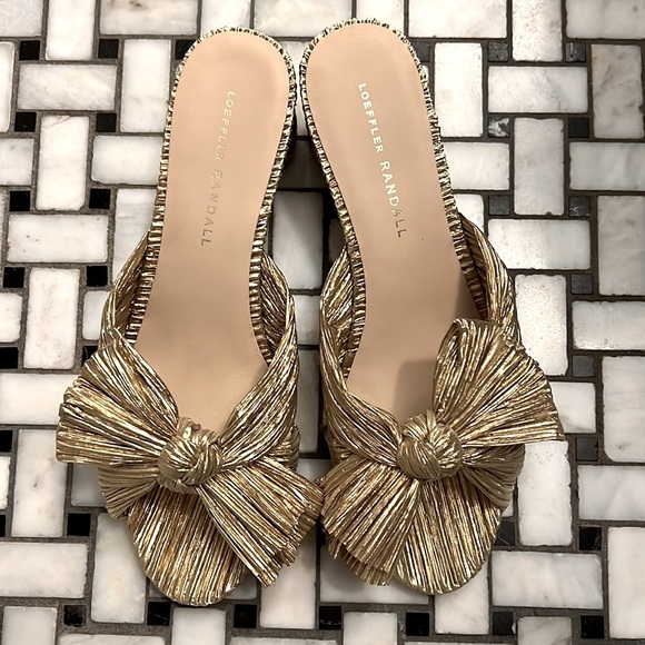 Loeffler Randall Shoes - New In Box Gold Loeffler Randall Emilia Pleated Bow Heels - Size 8